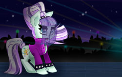 Size: 4370x2780 | Tagged: safe, artist:partylikeanartist, coloratura, the mane attraction, clothes, countess coloratura, jacket, night, performance, ponytail, solo, stage, stars, strobe lights, veil