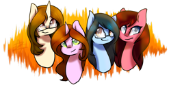 Size: 1280x634 | Tagged: safe, artist:myralilth, oc, oc only, oc:evening star, oc:galaxy art, oc:raita serenity, oc:ruby swift, glasses