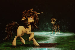 Size: 1894x1258 | Tagged: safe, artist:koviry, oc, oc only, oc:sandy vain, pony, unicorn, skeleton, solo