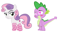 Size: 2314x1334 | Tagged: safe, artist:kevintoons915, artist:lunaticdawn, spike, sweetie belle, dragon, pony, unicorn, crusaders of the lost mark, blushing, clothes, cutie mark, female, filly, heart eyes, male, shipping, socks, spikebelle, straight, striped socks, tailboner, the cmc's cutie marks, wingding eyes