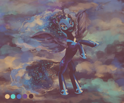 Size: 1000x833 | Tagged: safe, artist:son-trava, nightmare moon, fangs, limited palette, looking at you, rearing, solo