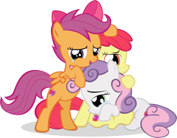 Size: 6561x5121 | Tagged: safe, artist:rainihorn, apple bloom, scootaloo, sweetie belle, absurd resolution, crying, cutie mark, cutie mark crusaders, embrace, hug, simple background, the cmc's cutie marks, transparent background, vector