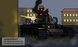 Size: 5000x3000 | Tagged: safe, artist:jrapcdaikari, oc, oc only, oc:paladin colt, oc:somehulabaloo, kv-1, ponies on tanks, tank (vehicle), world war ii