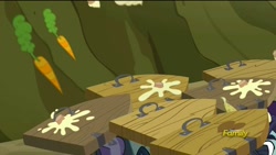 Size: 1280x720 | Tagged: safe, screencap, the hooffields and mccolts, 300, carrot, cupcake, discovery family logo, door, food, our cupcakes will blot out the sun, shield