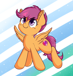 Size: 1280x1324 | Tagged: safe, artist:wickedsilly, scootaloo, cute, cutealoo, cutie mark, ear fluff, gradient background, solo, spread wings, starry eyes, the cmc's cutie marks, wingding eyes