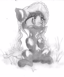 Size: 3488x4192 | Tagged: safe, artist:cross_ornstein, derpibooru exclusive, oc, oc only, cute, grayscale, monochrome, pencil drawing, pinto, solo, traditional art