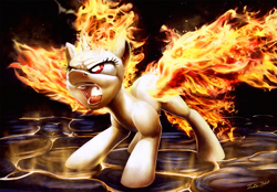 Size: 1023x713 | Tagged: safe, artist:tsitra360, twilight sparkle, twilight sparkle (alicorn), alicorn, pony, angry, fiery wings, fire, mane of fire, open mouth, rapidash twilight, red eyes, solo