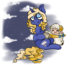 Size: 1563x1455 | Tagged: safe, artist:stargels, oc, oc only, oc:starry dreams, sheep, cloud, mug, stars