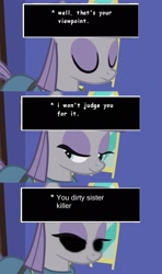 Size: 1280x2160 | Tagged: safe, edit, edited screencap, screencap, maud pie, maud pie (episode), dirty brother killer, sans (undertale), solo, spoilers for another series, this will end in getting dunked on, this will end in pain and/or death, undertale