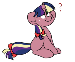 Size: 500x413 | Tagged: safe, artist:korgikardigan, artist:twijack-doodles, oc, oc only, oc:constella, blank flank, female, filly, freckles, magical lesbian spawn, offspring, parent:applejack, parent:twilight sparkle, parents:twijack, question mark, twijack-doodles