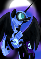 Size: 700x1000 | Tagged: safe, artist:lunar-march, nightmare moon, alicorn, black coat, female, horn, mare, simple background, solo