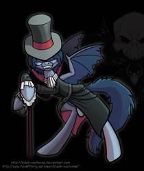 Size: 864x1028 | Tagged: safe, artist:black-nocturne, pony, bat wings, bipedal, hat, malifaux, nicodem, ponified, ressurectionists, solo, top hat