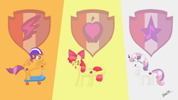 Size: 1600x900 | Tagged: safe, artist:tamu569, apple bloom, scootaloo, sweetie belle, crusaders of the lost mark, cutie mark, cutie mark crusaders, the cmc's cutie marks