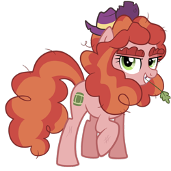 Size: 864x864 | Tagged: safe, artist:thecheeseburger, tree h. hooffield, the hooffields and mccolts, eyebrows, gap teeth, hat, haystick, looking at you, raised hoof, simple background, solo, transparent background, vector