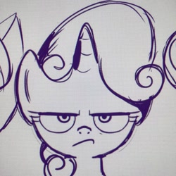 Size: 1080x1080 | Tagged: safe, artist:agnesgarbowska, sweetie belle, monochrome, sweetie belle is not amused, unamused