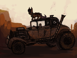 Size: 1024x768 | Tagged: safe, artist:celestiawept, scootaloo, car, mad max, solo