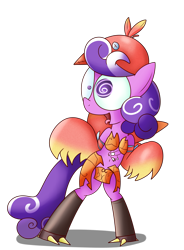 Size: 1809x2461 | Tagged: safe, artist:mr-degration, screwball, pony, bipedal, chocolina, clothes, cosplay, costume, open mouth, reference, simple background, solo, swirly eyes, transparent background