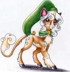 Size: 2202x2261 | Tagged: safe, artist:lunar-white-wolf, oc, oc only, oc:sassa, original species, hat, solo, traditional art