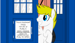 Size: 628x359 | Tagged: safe, artist:corujaloucasolitaria, oc, oc only, oc:tardy skip, tardis