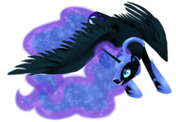 Size: 2344x1618 | Tagged: safe, artist:toskurra, nightmare moon, alicorn, pony, black coat, female, mare, simple background, solo, transparent background