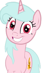 Size: 628x1024 | Tagged: safe, artist:apple-jazzy, oc, oc only, oc:starty star, the hooffields and mccolts, crazy face, faic, grin, looking at you, solo