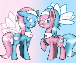 Size: 1024x853 | Tagged: safe, artist:theartistsora, aloe, lotus blossom, facial hair, lidded eyes, moustache, raised hoof, spa pony, spa twins