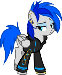 Size: 3185x3845 | Tagged: safe, artist:outlawedtofu, oc, oc only, oc:sapphire sights, pegasus, pony, 2017 community collab, clothes, derpibooru community collaboration, piercing, simple background, solo, transparent background, vector