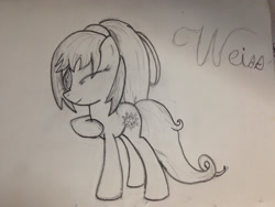 Size: 1280x960 | Tagged: safe, artist:mranthony2, looking at you, monochrome, ponified, rwby, solo, traditional art, weiss schnee, wink