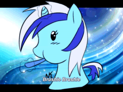 Size: 480x360 | Tagged: safe, artist:noodlekitteh, minuette, animated, brushie brushie, magic, solo