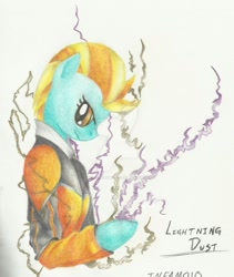 Size: 900x1064 | Tagged: safe, artist:nighthawkryuu, lightning dust, cole macgrath, crossover, infamous, solo