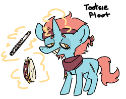 Size: 773x607 | Tagged: safe, artist:nobody, oc, oc only, oc:tootsie floot, clothes, flute, grin, headband, lidded eyes, magic, musical instrument, scarf, smiling, solo, tambourine, telekinesis