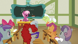 Size: 1366x768 | Tagged: safe, screencap, apple bloom, cheerilee, granny smith, liza doolots, petunia, scootaloo, sweetie belle, tootsie flute, twist, pegasus, pony, unicorn, family appreciation day, female, filly, mare, ponyville schoolhouse