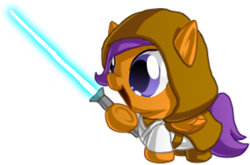 Size: 298x197 | Tagged: safe, artist:berrypawnch, scootaloo, cute, cutealoo, lightsaber, solo, star wars, weapon