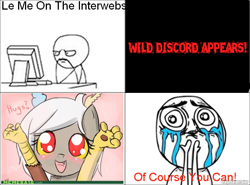 Size: 650x480 | Tagged: safe, artist:speccysy, discord, eris, cute, le, meme, rage comic, rule 63, watermark