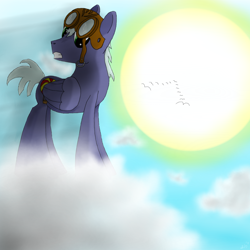 Size: 1400x1400 | Tagged: safe, artist:weatherdragon, oc, oc only, oc:cruise control, aviator goggles, cloud, sun, turnabout storm
