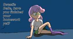 Size: 1517x817 | Tagged: safe, artist:lesbocarwash, sweetie belle, human, clothes, cute, humanized, schrödinger's pantsu, sketch, skirt, skirt lift, socks, solo, upskirt