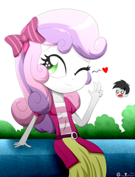 Size: 1600x2100 | Tagged: safe, artist:graytyphoon, sweetie belle, equestria girls, bow, cute, diasweetes, hair bow, heart, solo, wink