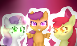 Size: 1250x750 | Tagged: safe, artist:theprofessionalderp, apple bloom, scootaloo, sweetie belle, cutie mark crusaders