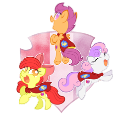 Size: 5384x5064 | Tagged: safe, artist:natsu714, apple bloom, scootaloo, sweetie belle, crusaders of the lost mark, absurd resolution, cape, clothes, cutie mark, cutie mark crusaders, simple background, the cmc's cutie marks, transparent background