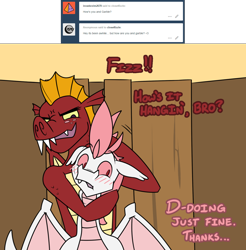 Size: 1280x1300 | Tagged: safe, artist:dmann892, fizzle, garble, dragon, ask, ask closet fizzle, blushing, garbizzle, gay, male, noogie, shipping, teenaged dragon, tumblr