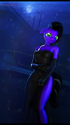 Size: 1080x1920 | Tagged: safe, artist:alcohors, oc, oc only, oc:nina purplelicious, anthro, 3d, clothes, dress, evening gloves, female, gloves, night, solo