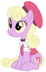 Size: 3196x5000 | Tagged: safe, artist:kooner-cz, luckette, earth pony, pony, made in manehattan, .psd available, absurd resolution, background pony, bowtie, clothes, female, hat, photoshop, simple background, sitting, solo, transparent background, vector