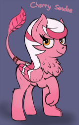 Size: 636x1000 | Tagged: safe, artist:cherry bomb, oc, oc only, oc:cherrysundae, classical hippogriff, hippogriff, paws, solo, tail ring