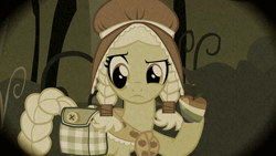 Size: 1366x768 | Tagged: safe, screencap, granny smith, family appreciation day, apple, braid, braided tail, flashback, food, solo, younger, zap apple