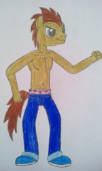 Size: 2880x4800 | Tagged: artist needed, source needed, safe, doctor whooves, anthro, plantigrade anthro, absurd resolution, bare chest, boxers, clothes, pants, solo, topless, traditional art, underwear