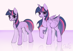 Size: 1300x900 | Tagged: safe, artist:andyfirelife, twilight sparkle, twilight sparkle (alicorn), alicorn, pony, comparison, female, mare, solo