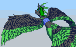 Size: 540x336 | Tagged: safe, artist:graytr, oc, oc only, oc:bucketling, changeling, female, harpy, sky, solo, wings