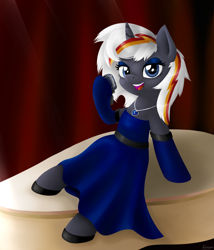 Size: 1200x1400 | Tagged: safe, artist:kruszyna25, oc, oc only, oc:velvet remedy, anthro, fallout equestria, clothes, dress, musical instrument, necklace, piano, singing, solo
