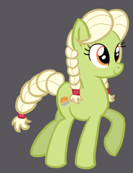 Size: 596x775 | Tagged: safe, artist:paking pie, granny smith, earth pony, pony, female, gray background, mare, simple background, smiling, solo, young granny smith, younger