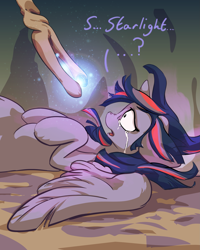 Size: 2295x2868 | Tagged: safe, artist:ruby, twilight sparkle, twilight sparkle (alicorn), alicorn, pony, bad end, betrayal, crying, female, imminent death, implied starlight glimmer, mare, staff, staff of sameness, the bad guy wins